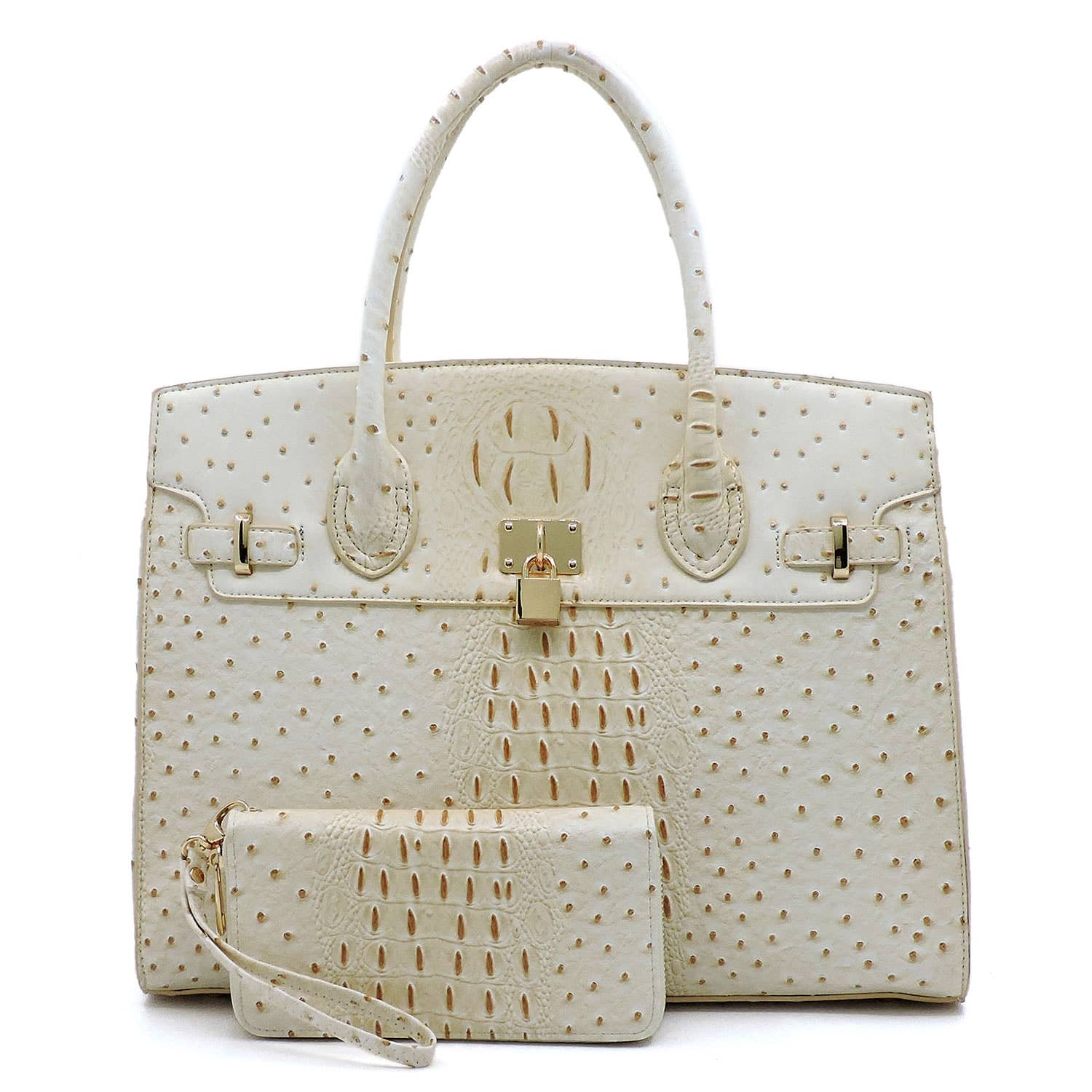 M&M HANDBAGS, LLC. - Wholesale Laptop Bag - Unisex - OS1096 Ostrich Croc Padlock 2-in-1 Satchel0