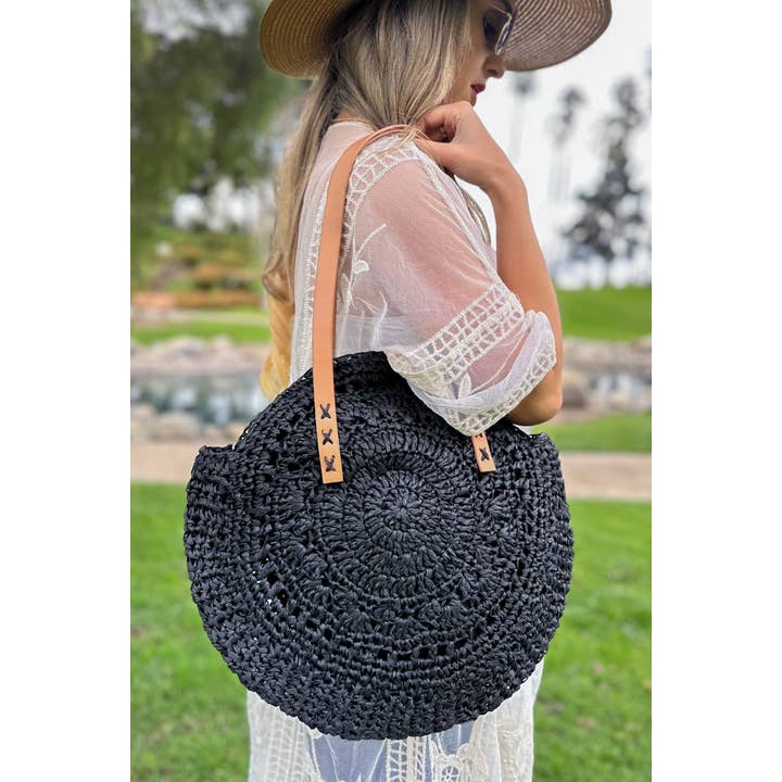 Sort Sort sommerhalm Natural Beach Casual letvægts muletaske for engroshandel på Faire3