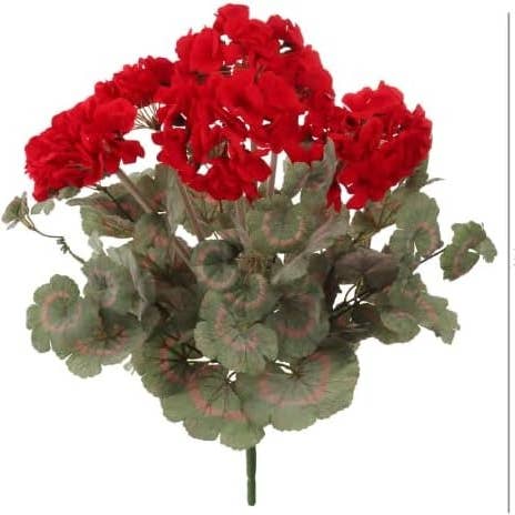Two Red Geranium Flower Bush | Decor Faux for wholesale by Larksilk