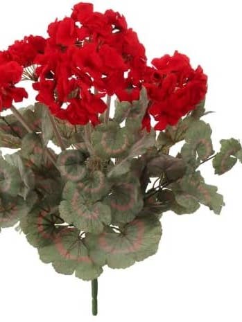 Two Red Geranium Flower Bush | Decor Faux for wholesale by Larksilk
