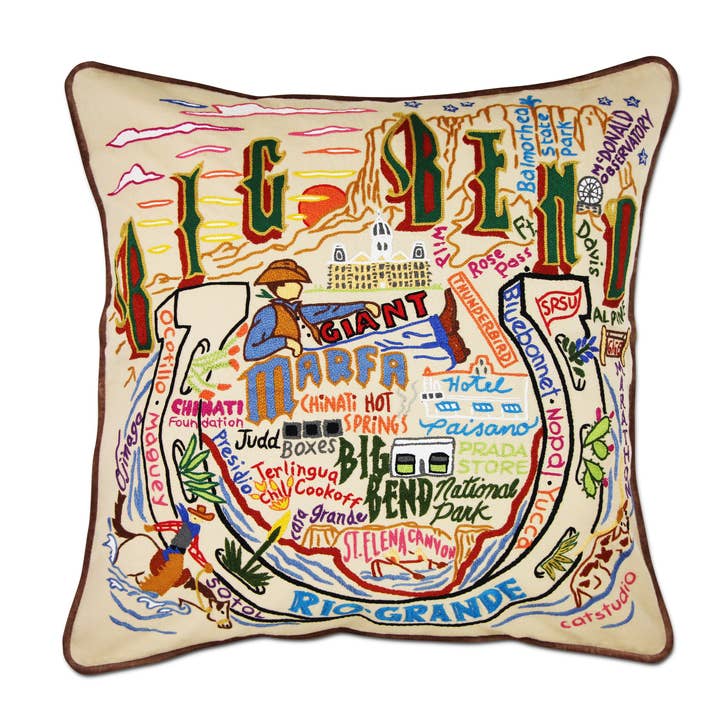 Big Bend Hand-Embroidered Pillow for wholesale by catstudio