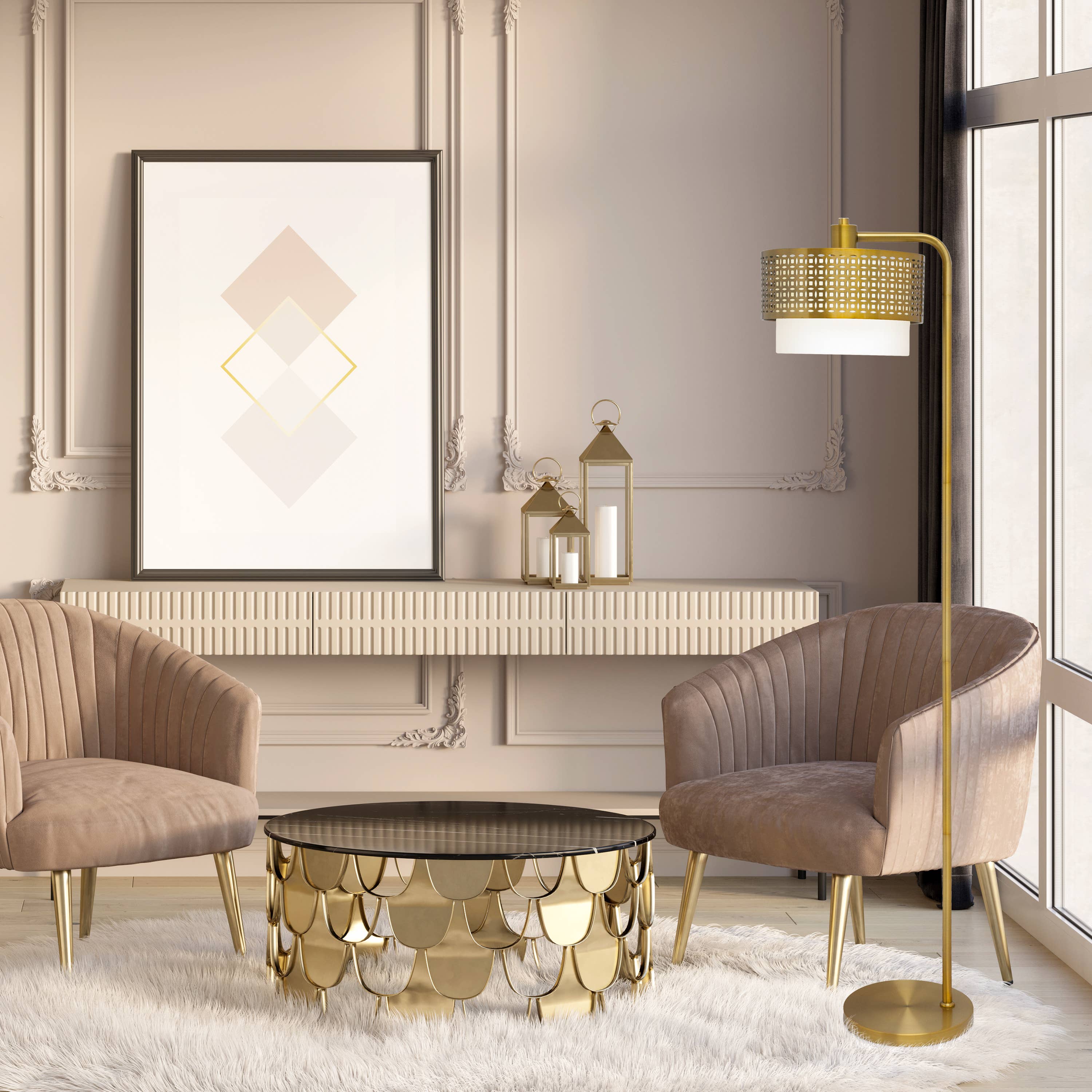 River of Goods - Wholesale Floor Lamp - 65.25"H Xander Gold & White Drum Shade Floor Lamp3