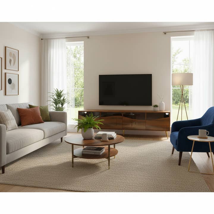 Urban Meuble - Wholesale Console Table - Retro walnut-effect TV stand with LED lighting and gold metal legs PROKARYOT6