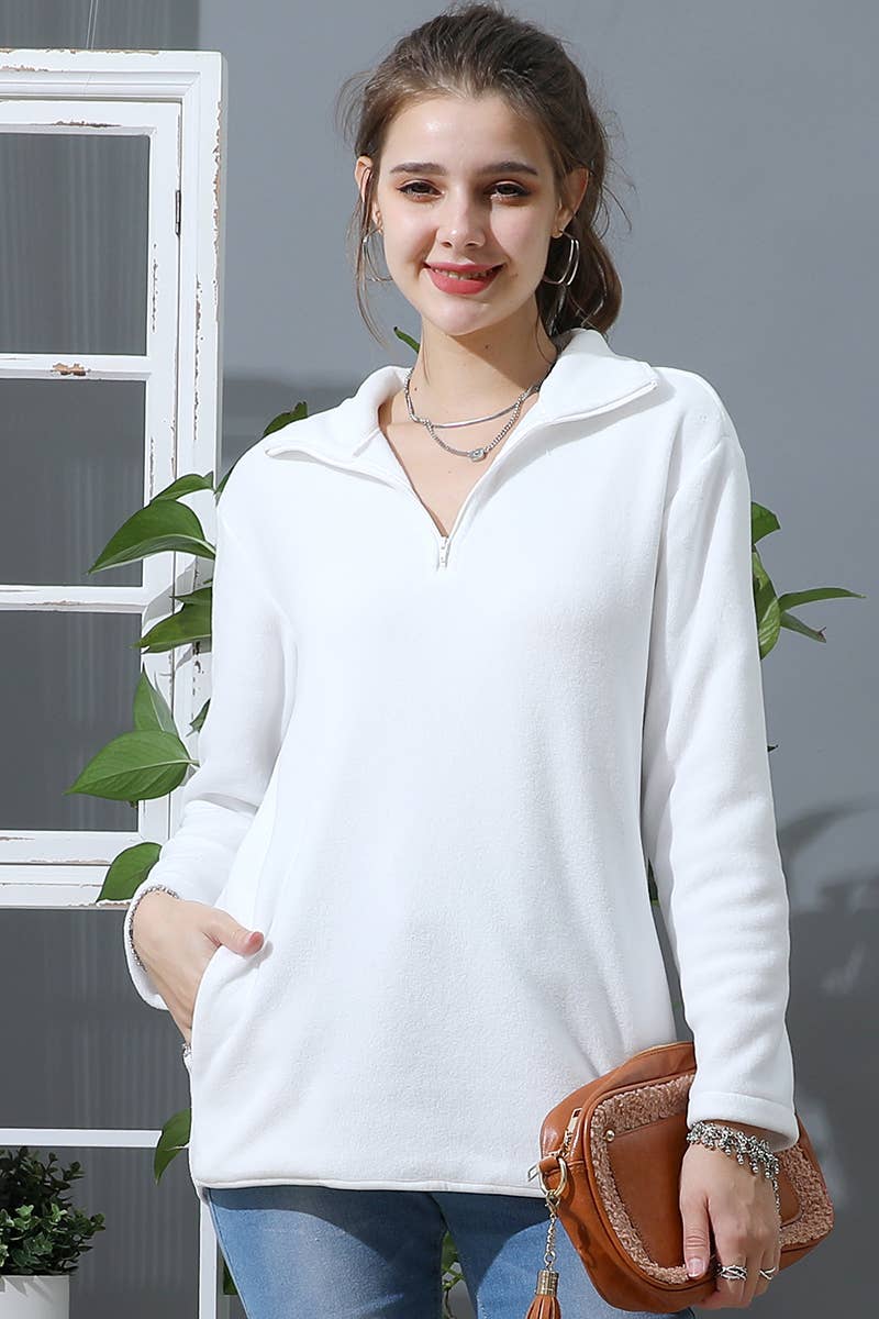 NINEXIS - Wholesale Sweatshirt - Women's - CWTTL1441_Zip Neck Lightweight Pullover Sweatshirt2