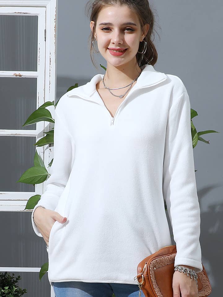 NINEXIS - Wholesale Sweatshirt - Women's - CWTTL1441_Zip Neck Lightweight Pullover Sweatshirt2