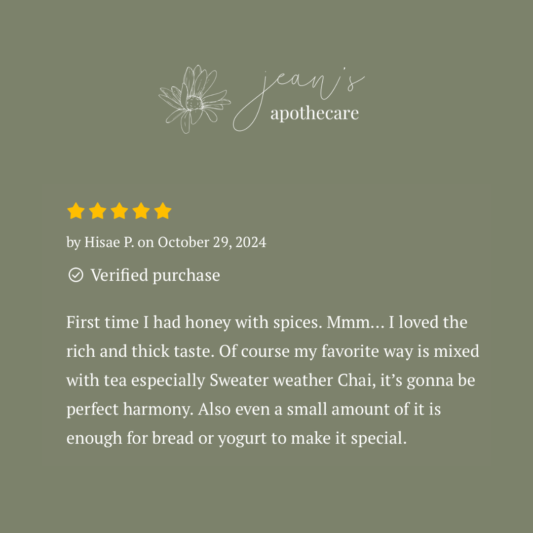 Jean's Apothecare – Mel por atacado – Mel de Outono | Mel com Especiarias Chai para um Outono Aconchegante4
