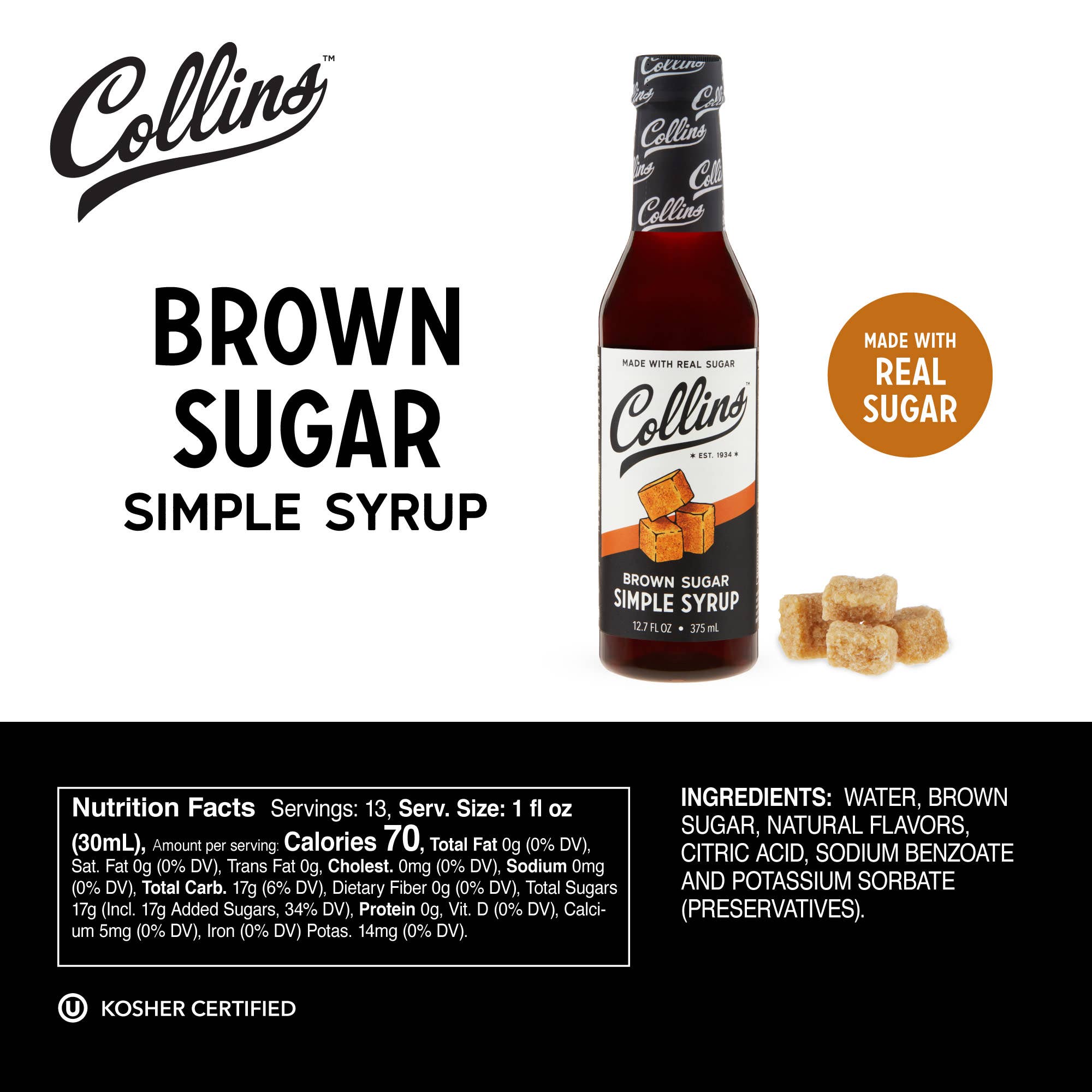 Collins - Wholesale Cocktail Mix/Syrup - Real Brown Sugar Cocktail Simple Syrup 12.7 oz3