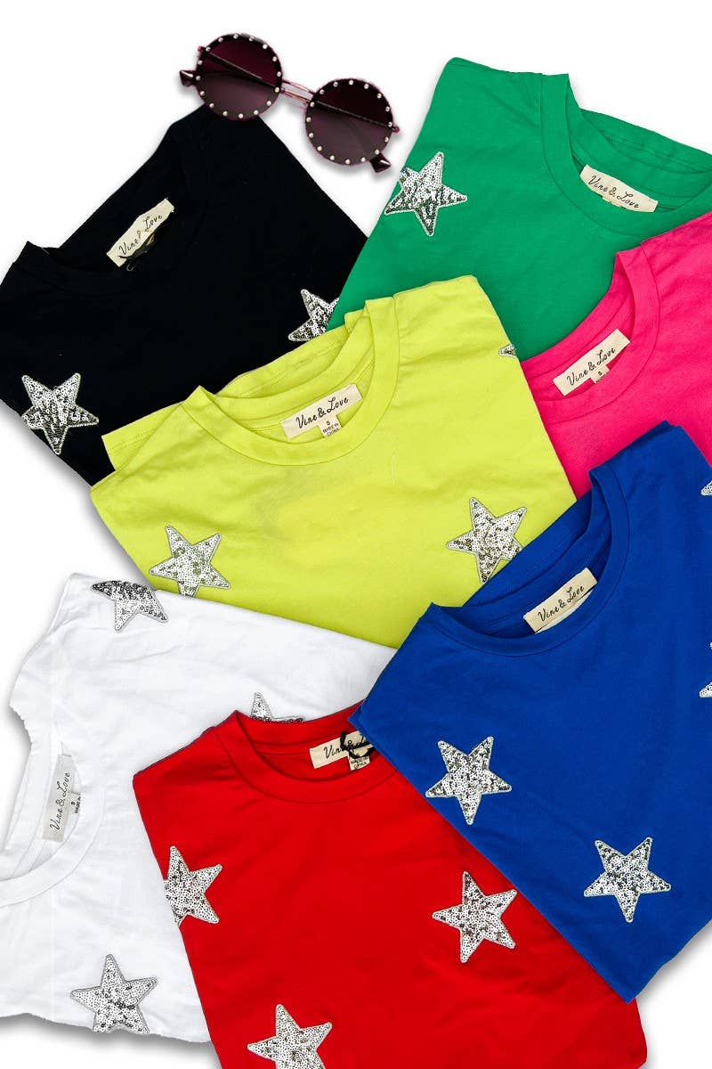 Vine & Love - Wholesale Knit Top - Women's - Star Sequin Crew Neck 100%Cotton Knit Top VT816174