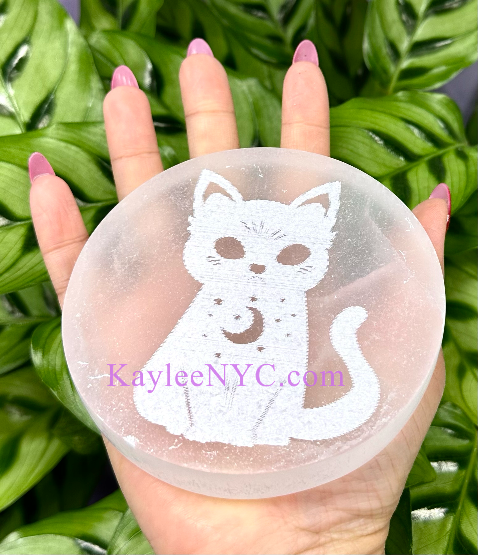 KayleeNYC - Wholesale Crystal Charging Plate - Natural Selenite aka Satin Spar Cat Charging Plate5