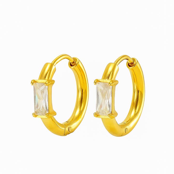Rectangle CZ Huggie Hoops for wholesale by Animira Jewels