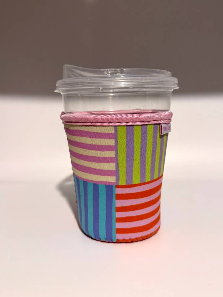 Stripe Patchwork Quilt Iced Coffee Drink Sleeve - Small for wholesale by YGG Threads