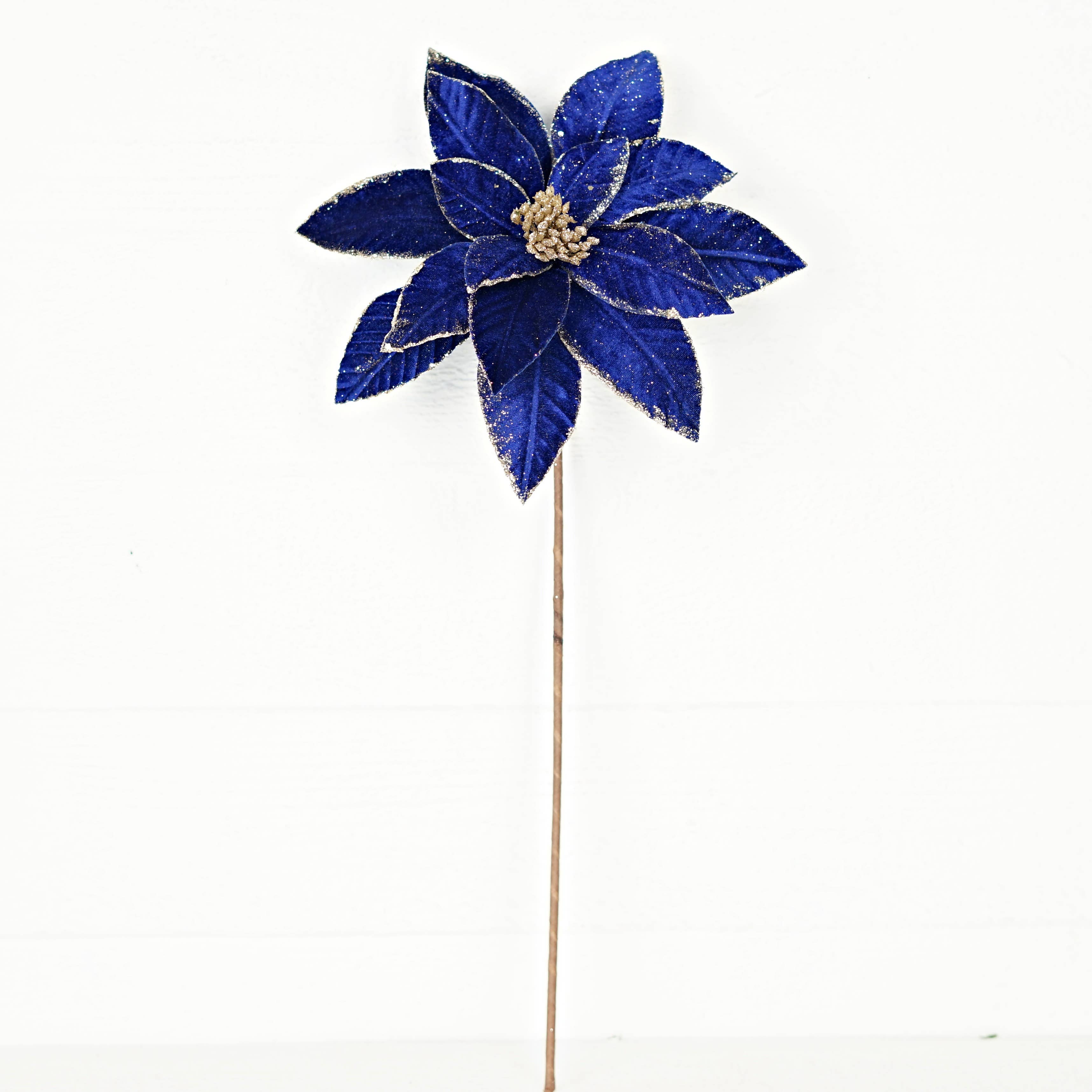 Impressive Enterprises, Inc. - Wholesale Christmas Decoration - 28181- 26Lx11D Fine Velvet Poinsettia w Glitter Edges-Blue1