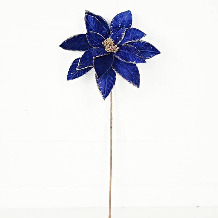 Impressive Enterprises, Inc. - Wholesale Christmas Decoration - 28181- 26Lx11D Fine Velvet Poinsettia w Glitter Edges-Blue1
