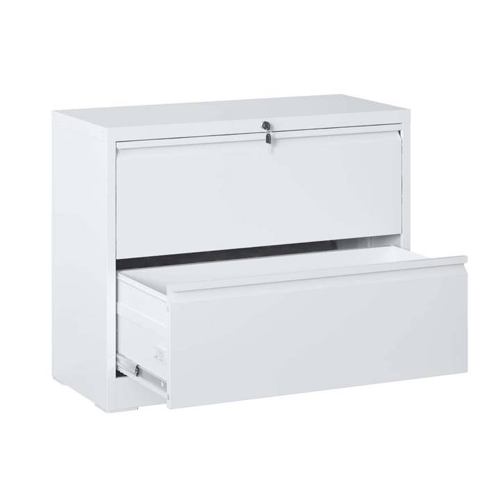 Lateral File Cabinet 2 Drawer, White Filing Cabinet With Lock, Lockable File Cabinet For Home Office, Locking Metal File Cabinet For Legal Letter A4 F4 Size Filing Cabinets 1 2 Drawers White Office for wholesale by Orange County Decor