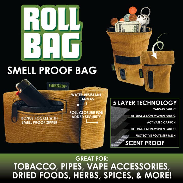 Novelty Brands - Wholesale Retailer Display - Home & Living - Smokezilla Canvas Smell Proof Roll Bag - 6/Display1