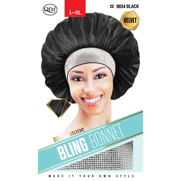 Qfitt Bling Bonnet Velvet Stone Large, X Large, Black for wholesale by KT Supply