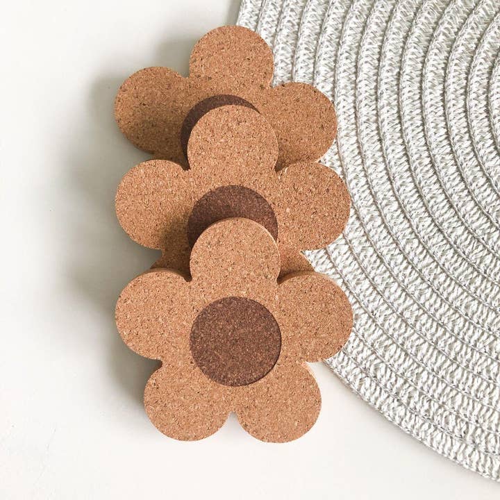 Weavey Studio, sottobicchiere in sughero a forma di fiore, lattina di birra in vetro per la vendita all'ingrosso da parte di Weavey Studio