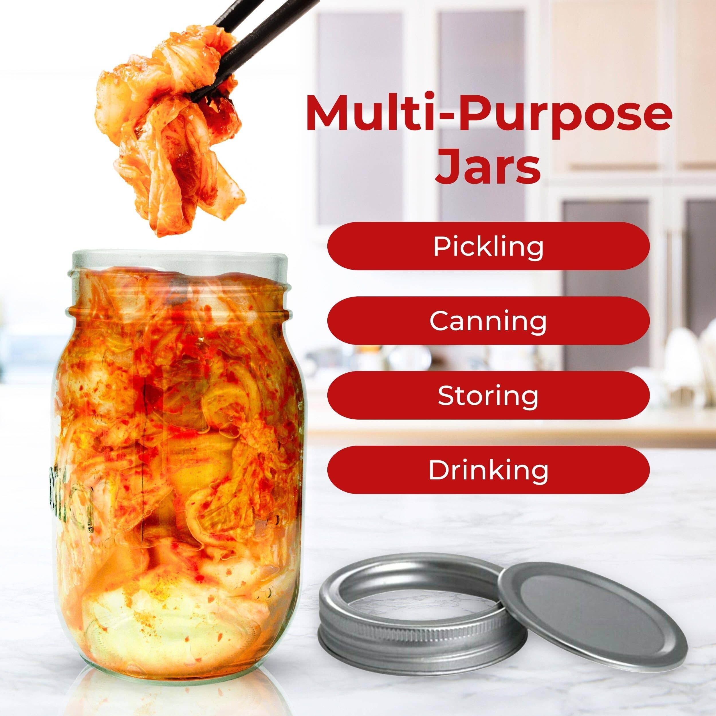 Jara Trading – wholesale Jar – volila Mason Jar - Leakproof Mason Jars with Lids 500ml for Salad Jars, Overnight Oats Jar or Pickling Jars with Lids - 2-Part Mason Jar Lids, Labels, Pen and Sponge Included5