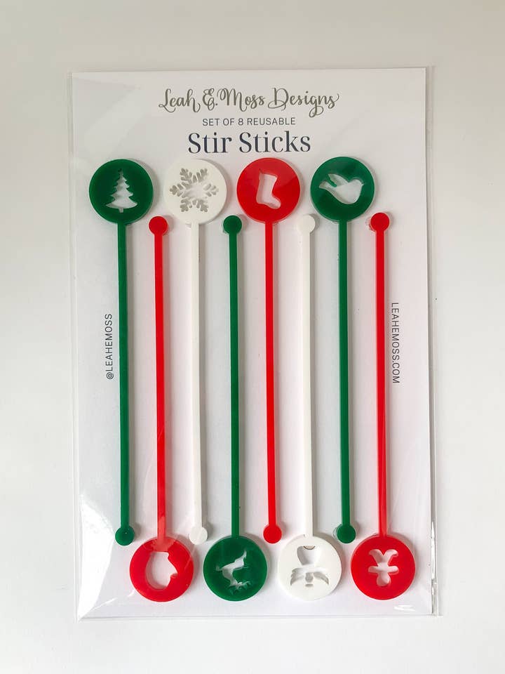 Bastoncini Swizzle per Natale, bastoncini Swizzle per feste di Natale per la vendita all'ingrosso da parte di Leah E. Moss Designs