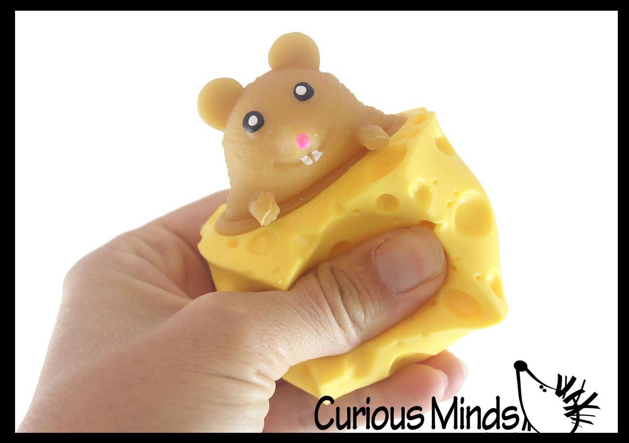 Curious Minds Toys - Wholesale Squishy Toy - Kids & Baby - 1 Mouse in Cheese - Adorable Pop Up - Cute Squeeze Toy - Fun4