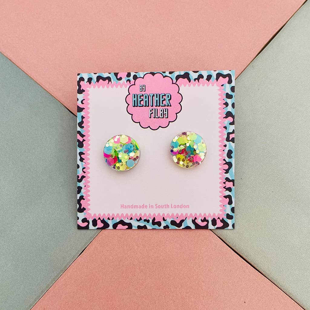 By Heather Filby – wholesale Stud/post earrings – Glitter Circle Stud Earrings (MORE COLOURS) - Best Seller12