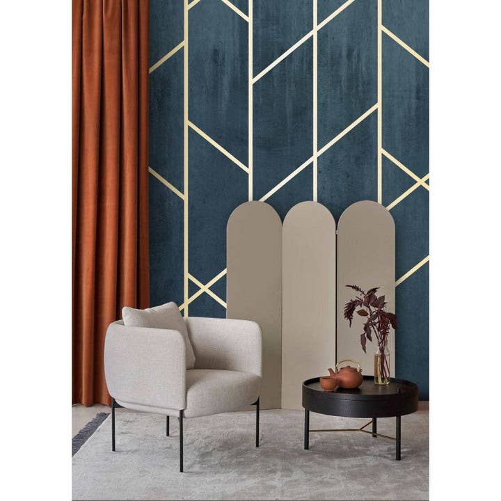 Les Panoramiques - Vente Papier peint - Papier peint géométrique bleu & doré4
