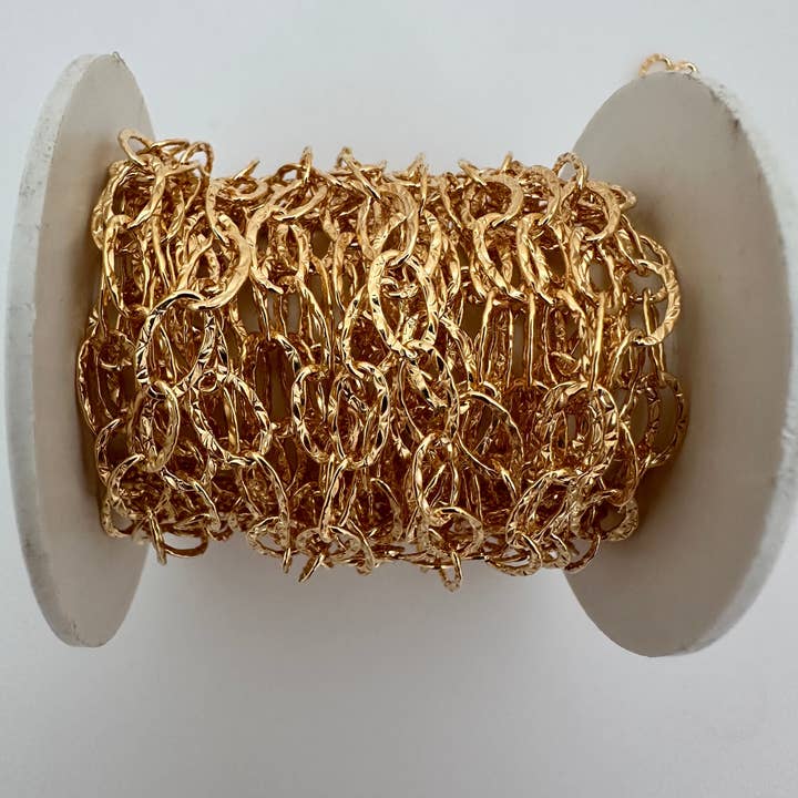 Um pé de corrente de ouro verdadeiro 14K preenchido, corrente oval com padrão de cabo. Corrente feita à máquina, tamanho 9,5mmX6,5mm | 1 pé. por atacado de Purity Beads