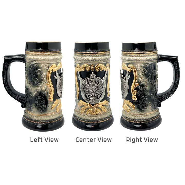 European Heritage Gifts - Wholesale Beer Glass/Mug - Charcoal Black Ceramic Stein Beer Mug with Germany Eagle