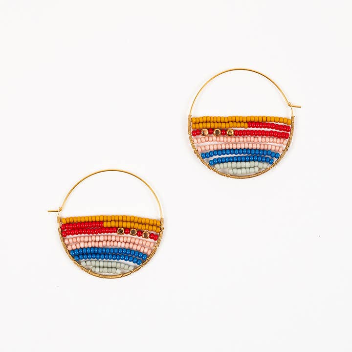 Altiplano - Wholesale Hoop Earrings - Layered Stripes Bead Hoop Earrings