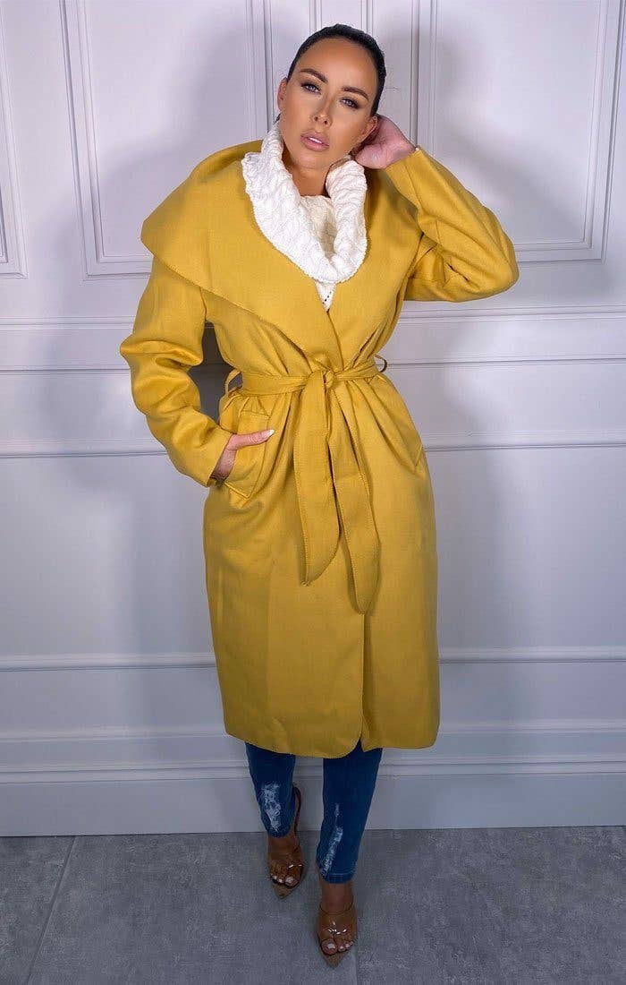 Femme Luxe - Vente Trench – femme - Manteau long ceinturé Mustard Waterfall Duster - Pola1