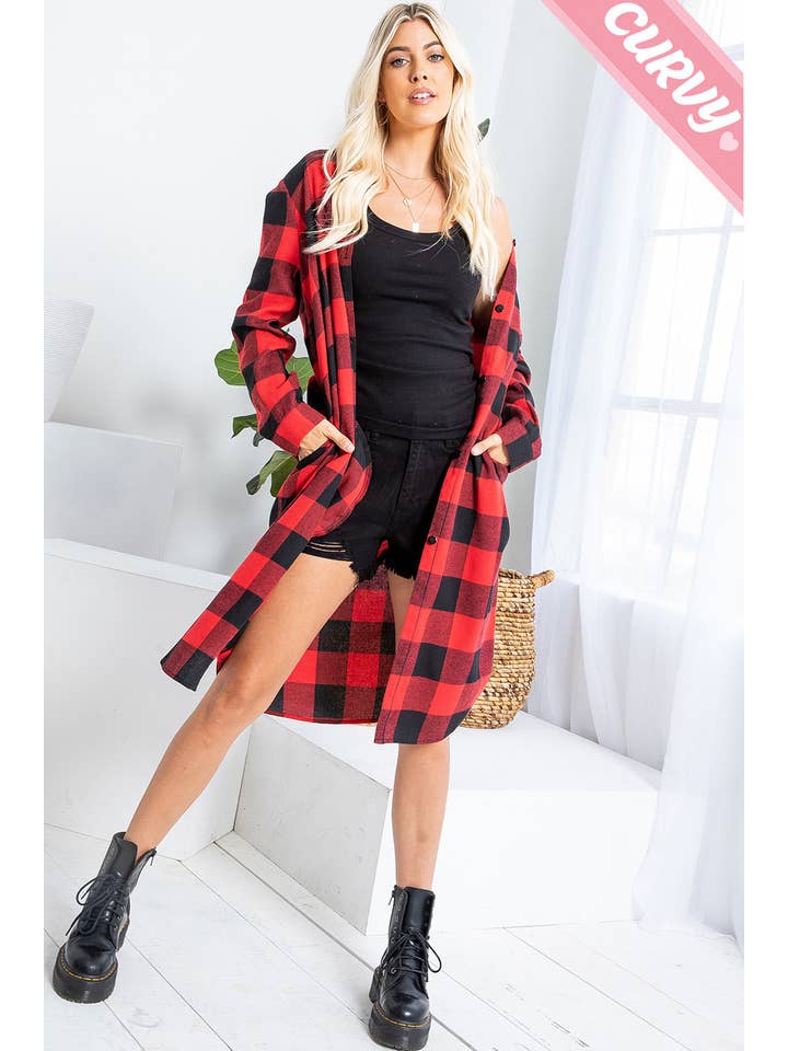 Sweet Lovely by Jen - Wholesale Button Down Shirt - Women's - SW2012PL PLAID BUTTON UP LONG SHIRT2