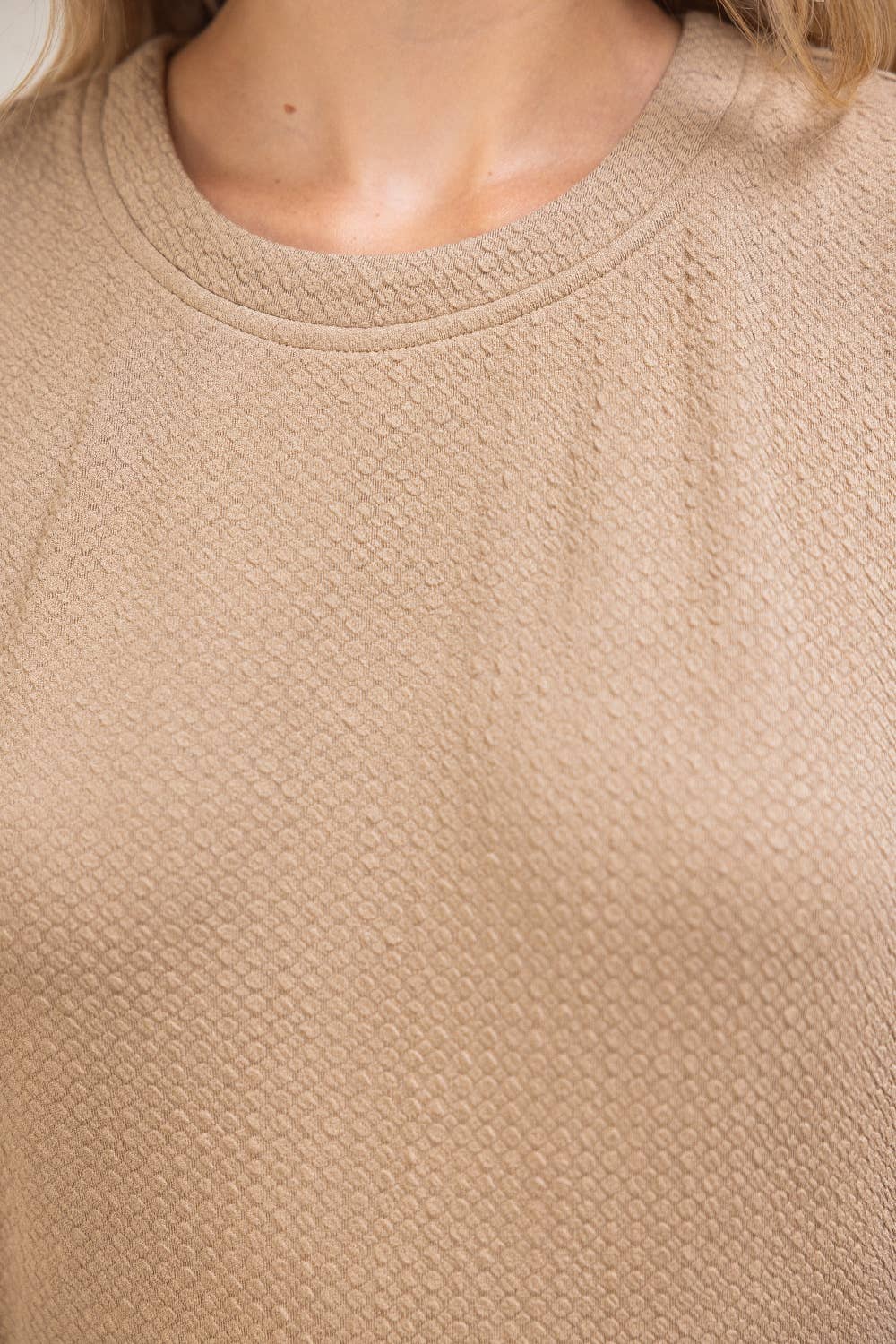 Tan 36167 Lurex Zebra Pattern Puff Sleeve Textured Knit Top for wholesale on Faire8