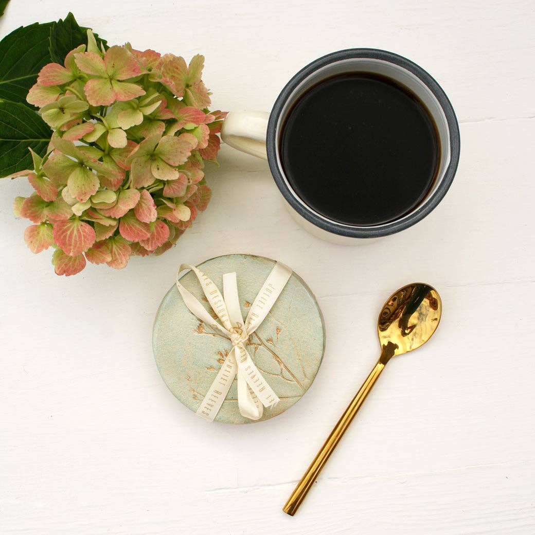 Juliet Reeves Designs - Wholesale Coasters - Green and Gold Wild Flower Coasters6