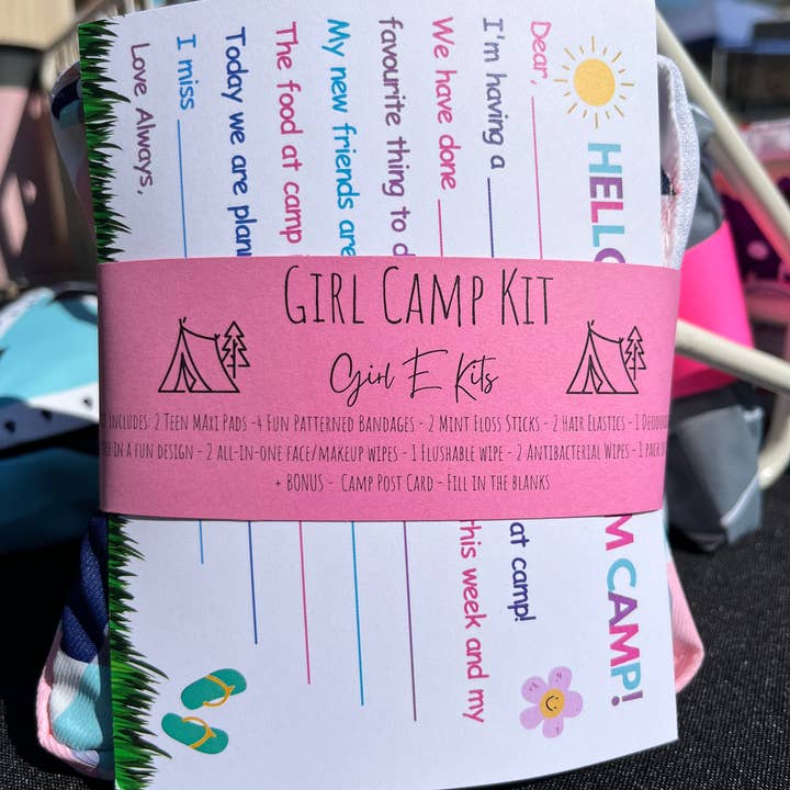 Girl Camp Kit - Pink Triangles with BONUS CAMP POSTCARD for wholesale by Girl E Kits