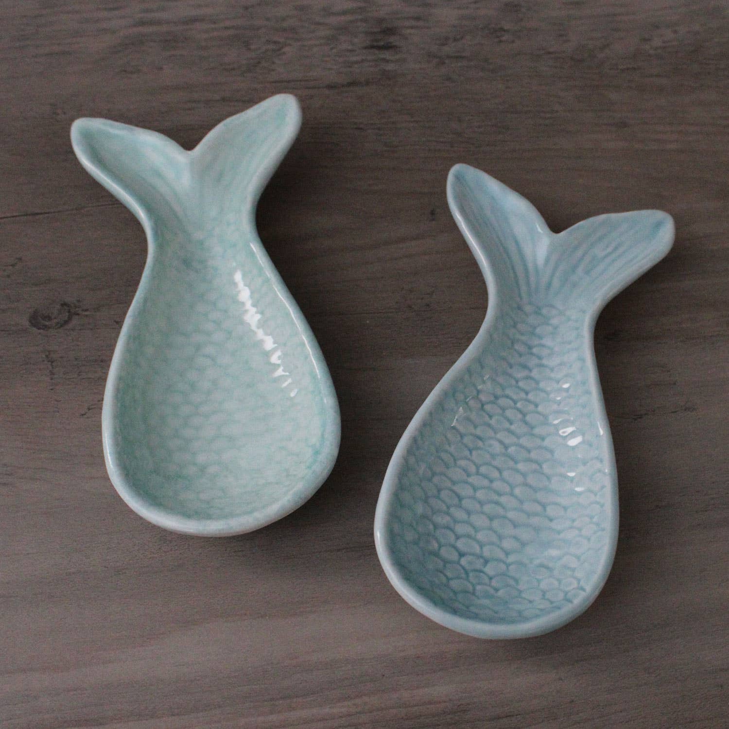 6.25" Ceramic Mermaid Tail Dish - 2 Assorted - Green & Blue for wholesale by CB Home Collection