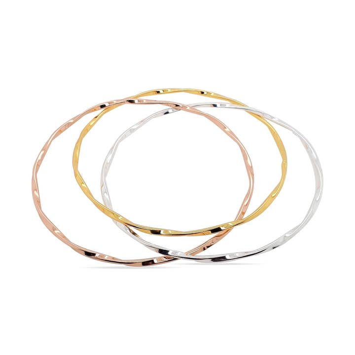 BANGLE S/S 3 TONE TRIPLE TWIST for wholesale by Mountain Creek Jewellery