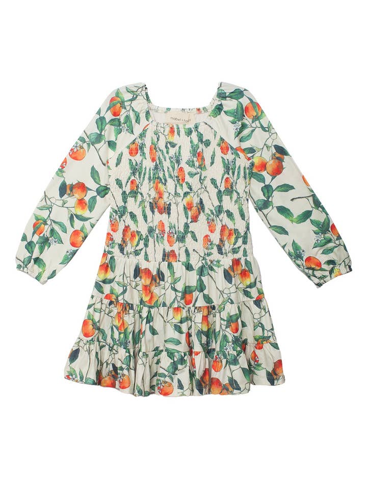 Orange Clementine Smocked Long Sleeve Dress for wholesale on Faire2