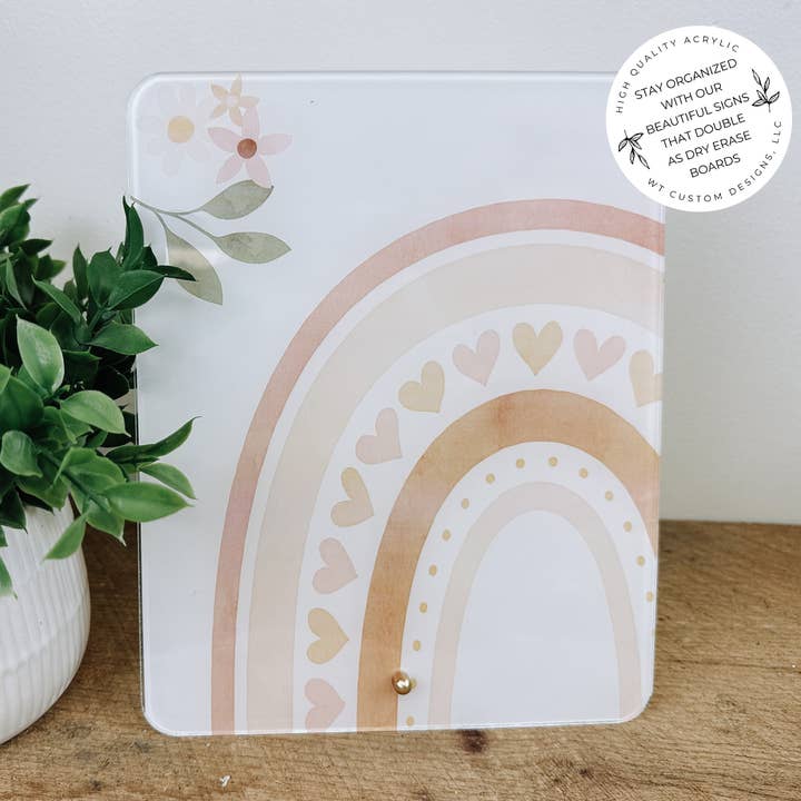 Retro Boho Dry Erase Board, Rainbow Desk Decor for wholesale by WT Custom Designs
