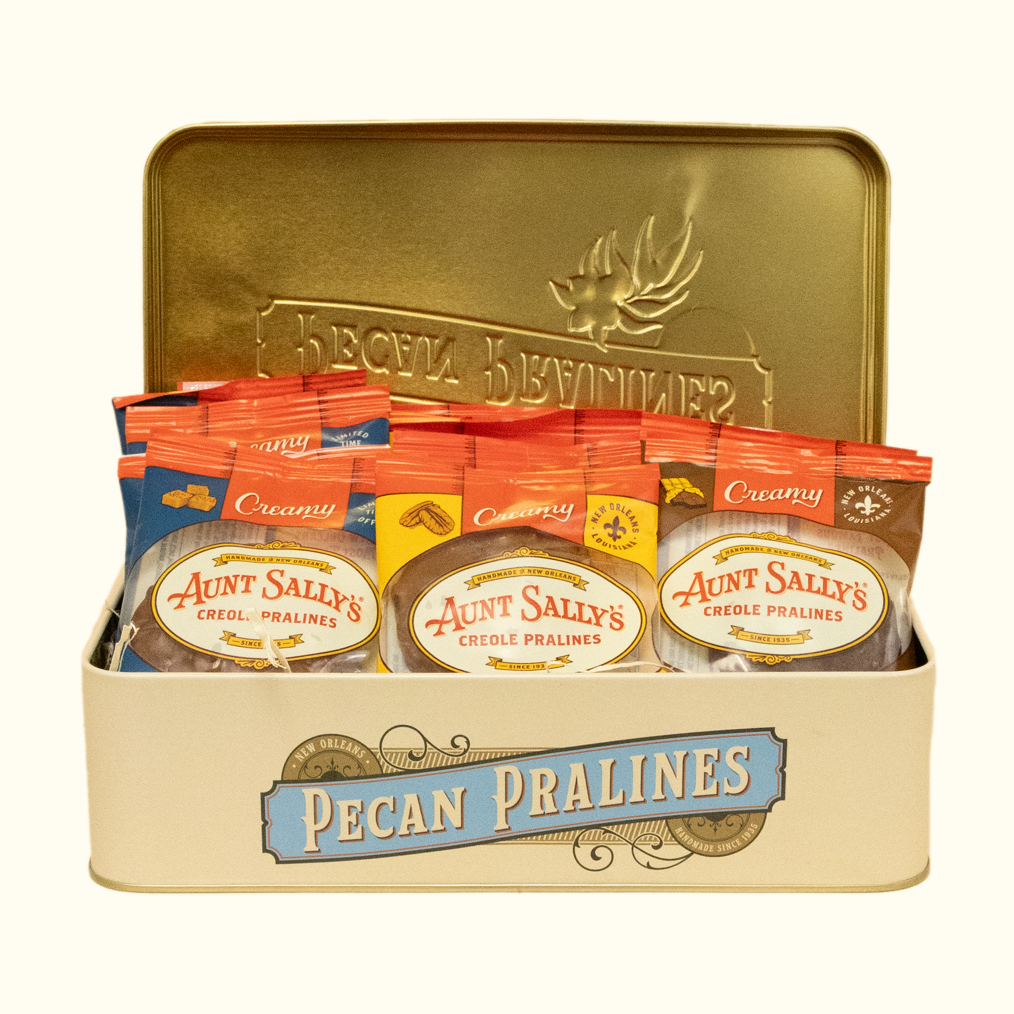 Aunt Sally's Pralines - Wholesale Caramel - Aunt Sally's Pecan Pralines Assorted 12 Count Tin1