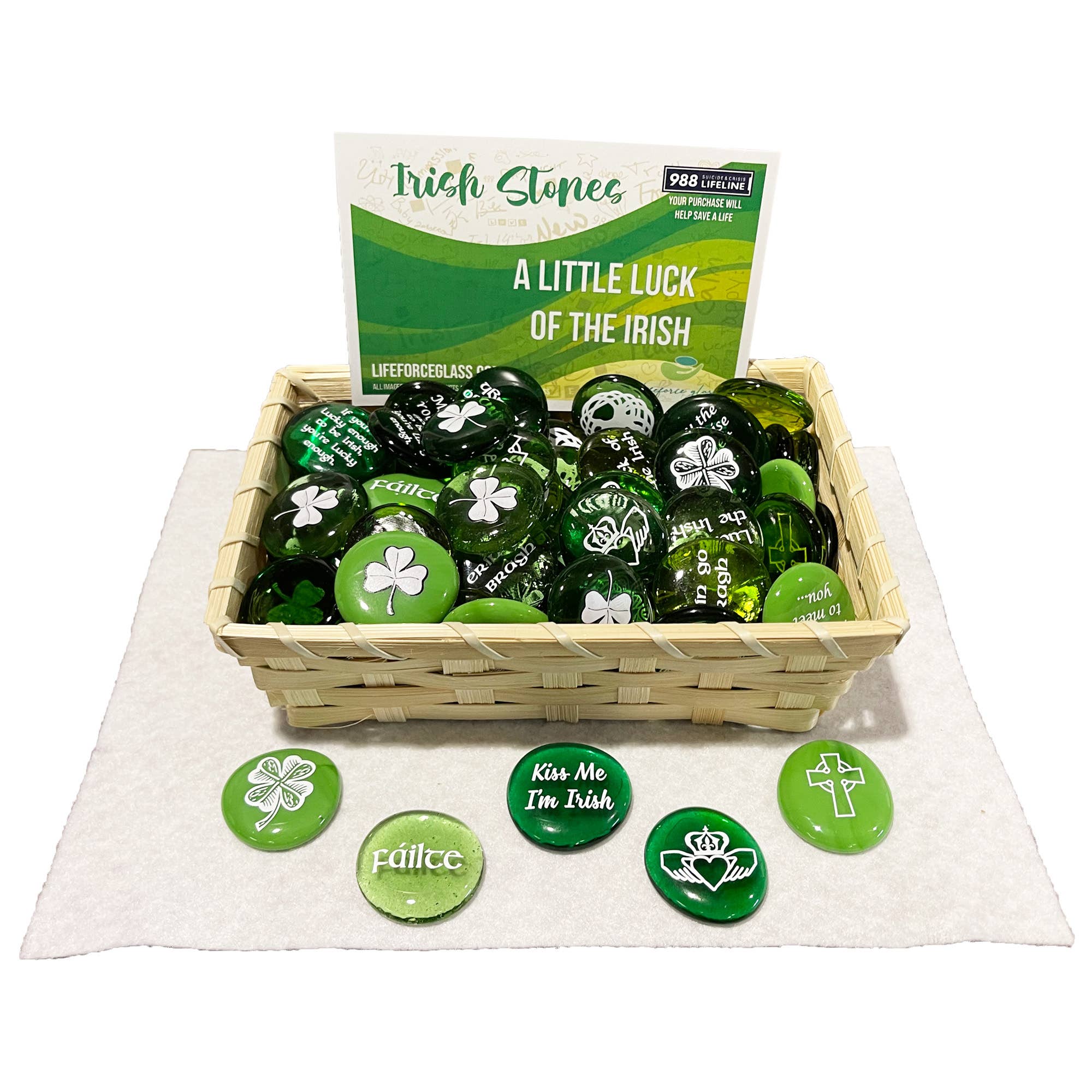 Lifeforce Glass, Inc. - Wholesale Keepsake Coin/Token - Irish Assortment of Glass Stones, 100 Imprinted Word Stones1