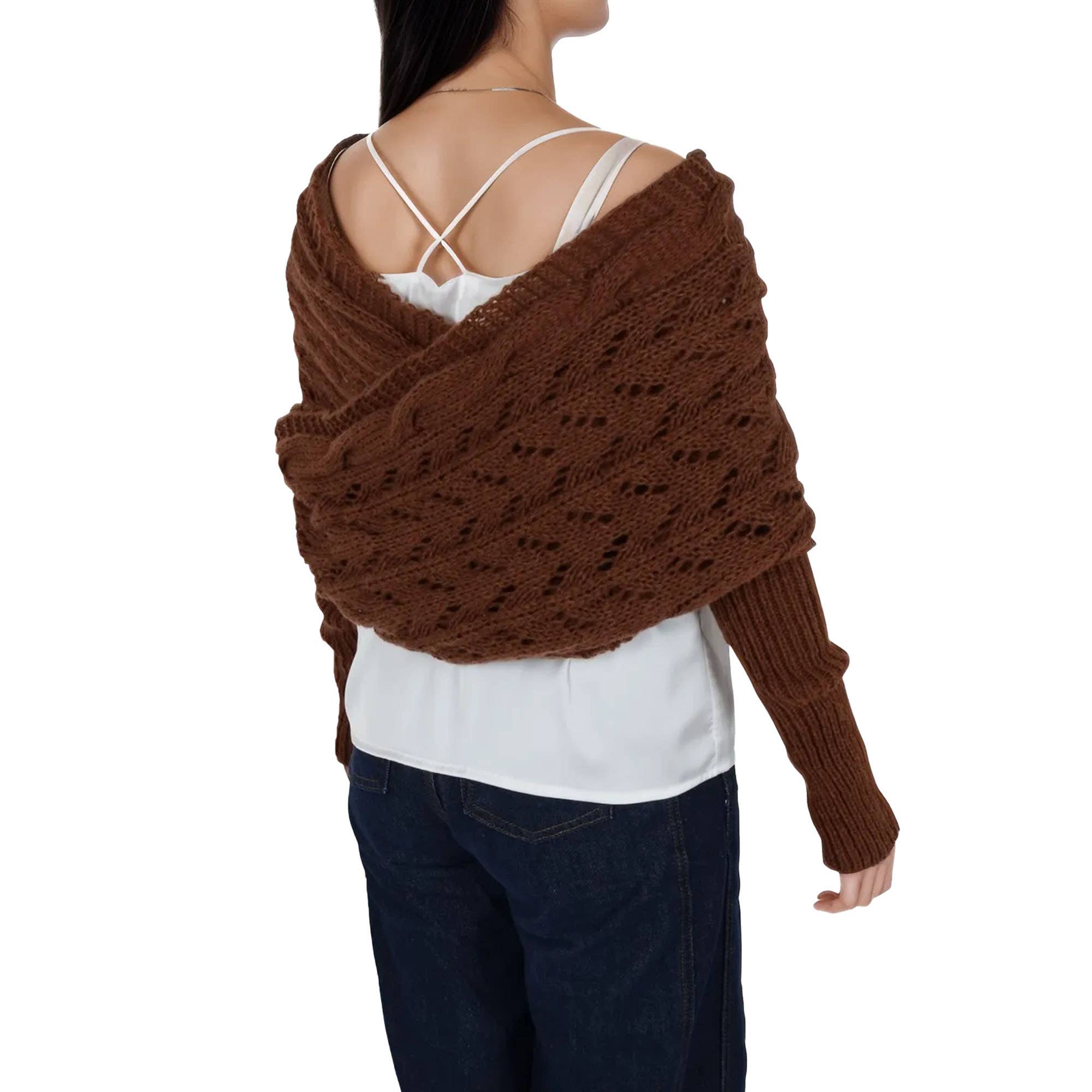 AK Brand – Engroshandel Tørklæde - Dame – Ensfarvet hæklet strikket kabeltørklæde trøjeomslag16