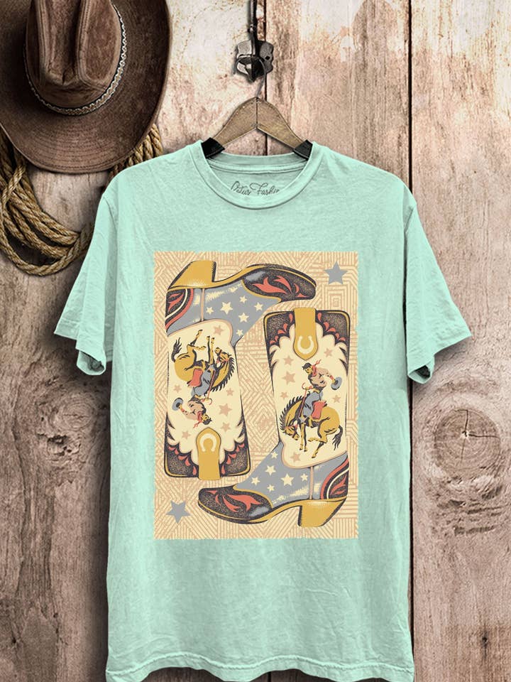 Western Boots Graphic Top for wholesale by Lotus Fashion Collection