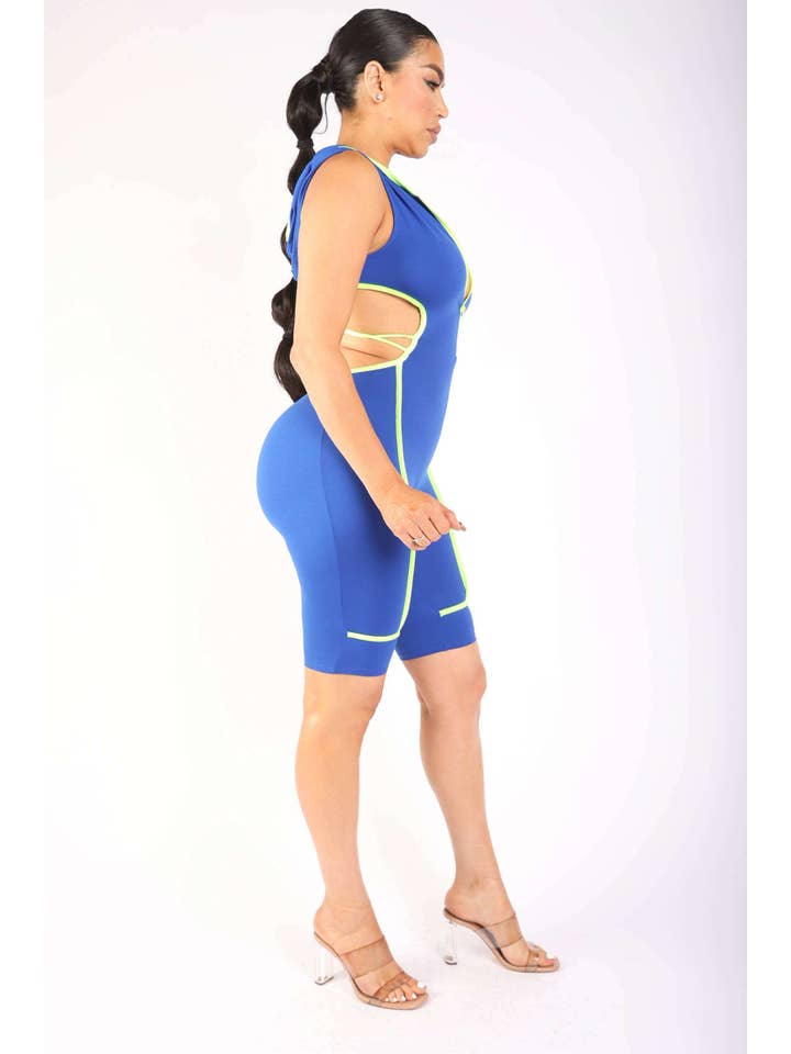 K Too - Wholesale Romper - Women's - Semi Zip-Up Spaghetti Line Hoodie Romper8