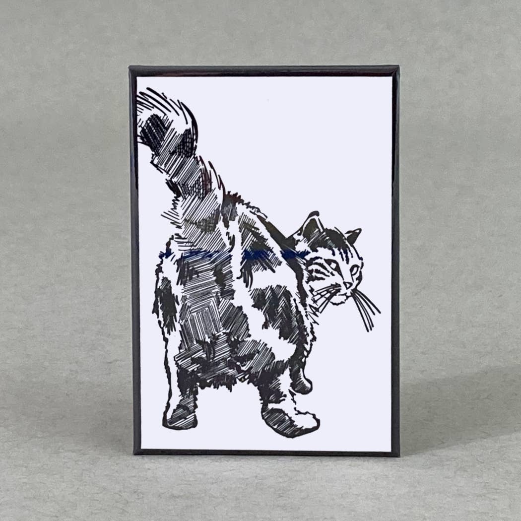 Rx Letterpress - Wholesale Magnet - Smirking Cat Drawing | Cat Butt | Funny Cat Lover Magnet