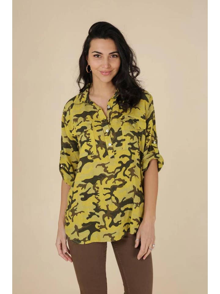 LÉA & LUC - Wholesale Tunic - Women's - 100% linen camouflage print blouse REF.1446