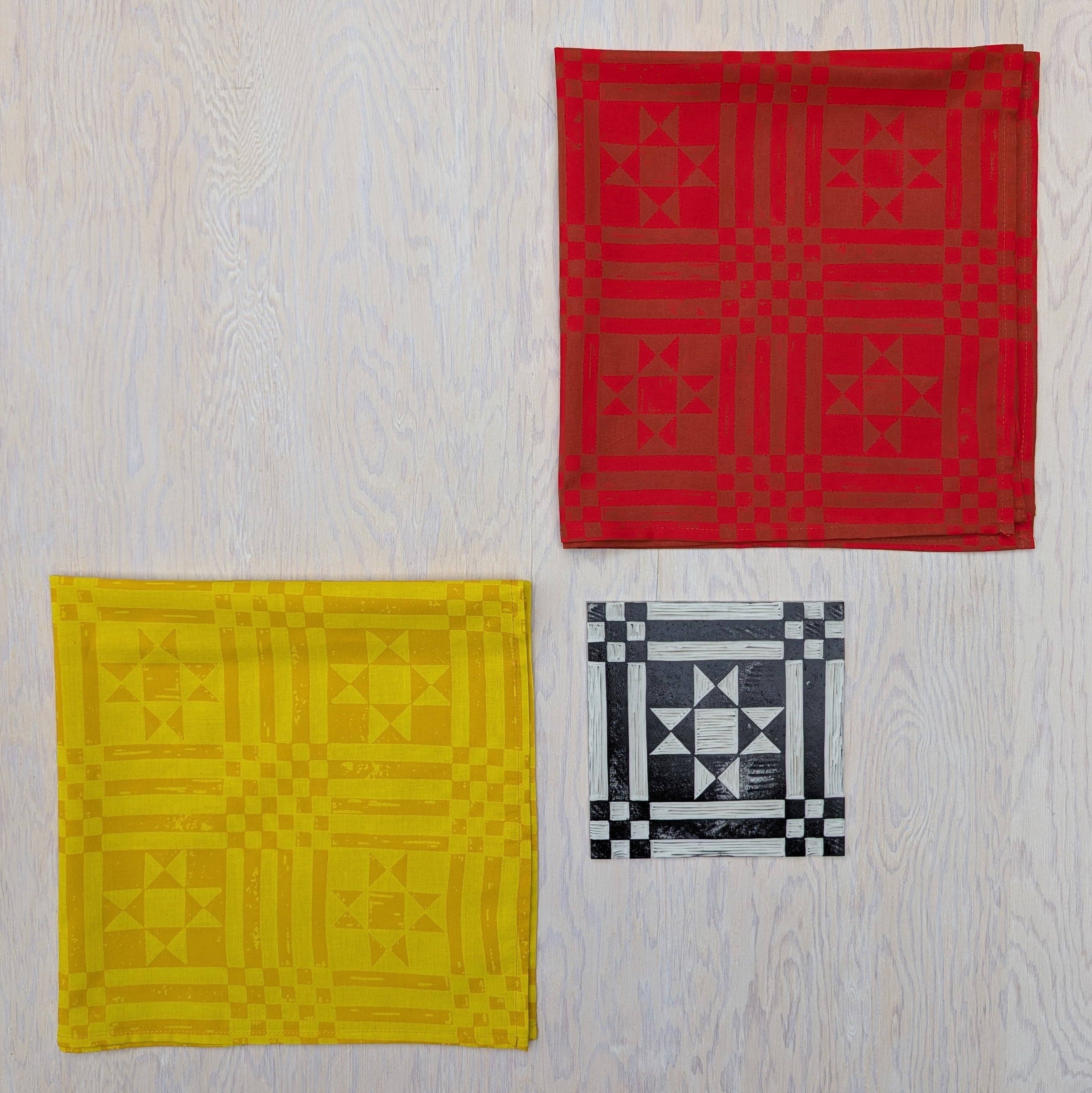 ilikesara | art + goods – wholesale Bandana – Women's – bandana | sawtooth yellow gold - geometric folk quilt pattern scarf neckerchief2