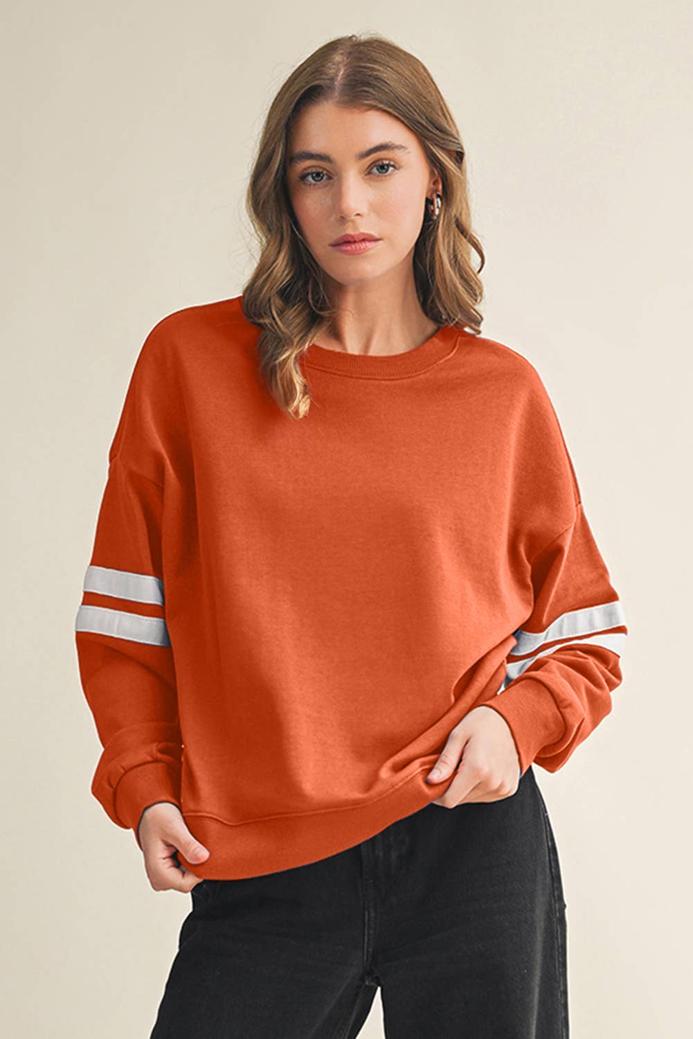 Aapparella - Wholesale Shirt - Women's - Striped Detail Drop Shoulder Oversized Sweatshirt | S-XL0
