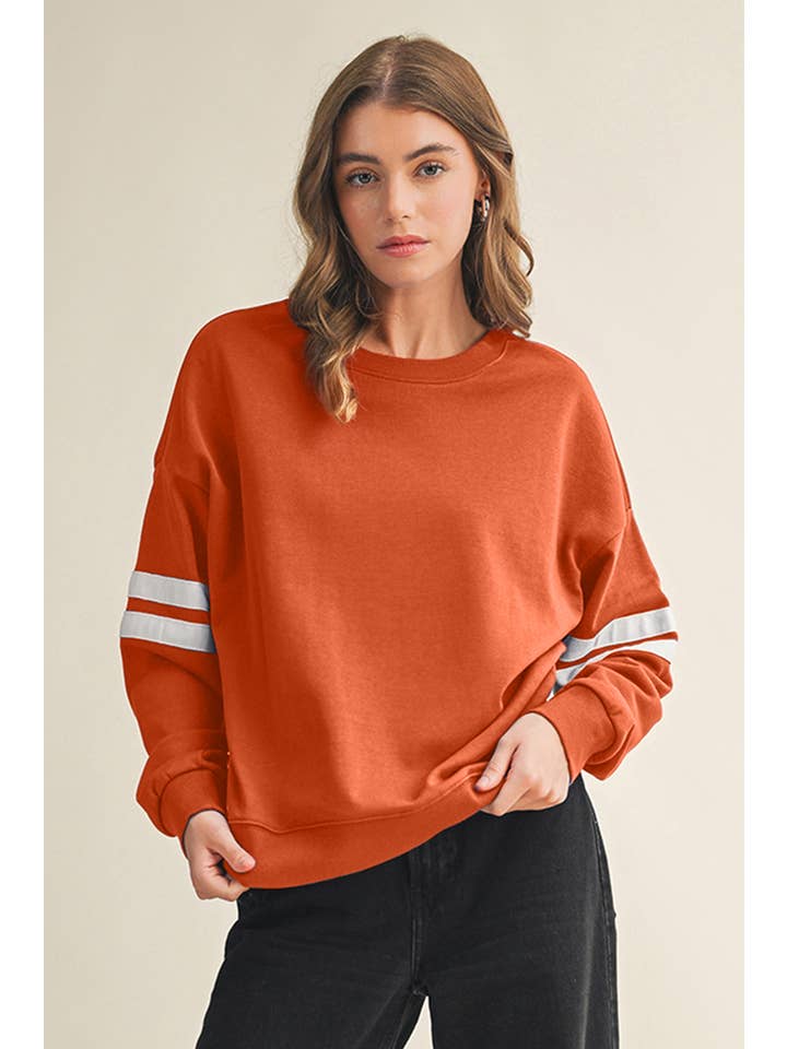 Aapparella - Wholesale Shirt - Women's - Striped Detail Drop Shoulder Oversized Sweatshirt | S-XL