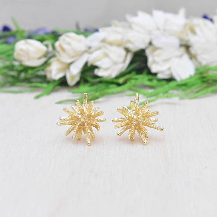 Ewelina Pas Jewelry - Vente Clous d'oreille - Boucles d'oreilles à tige d'oursin doré 13 mm1