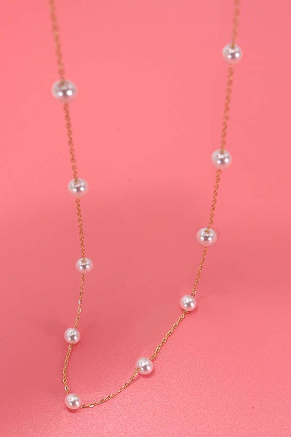 Gold TITANIUM  STEEL NON-TARNISH PEARL STATION NECKLACE | 40NK334 for wholesale on Faire1